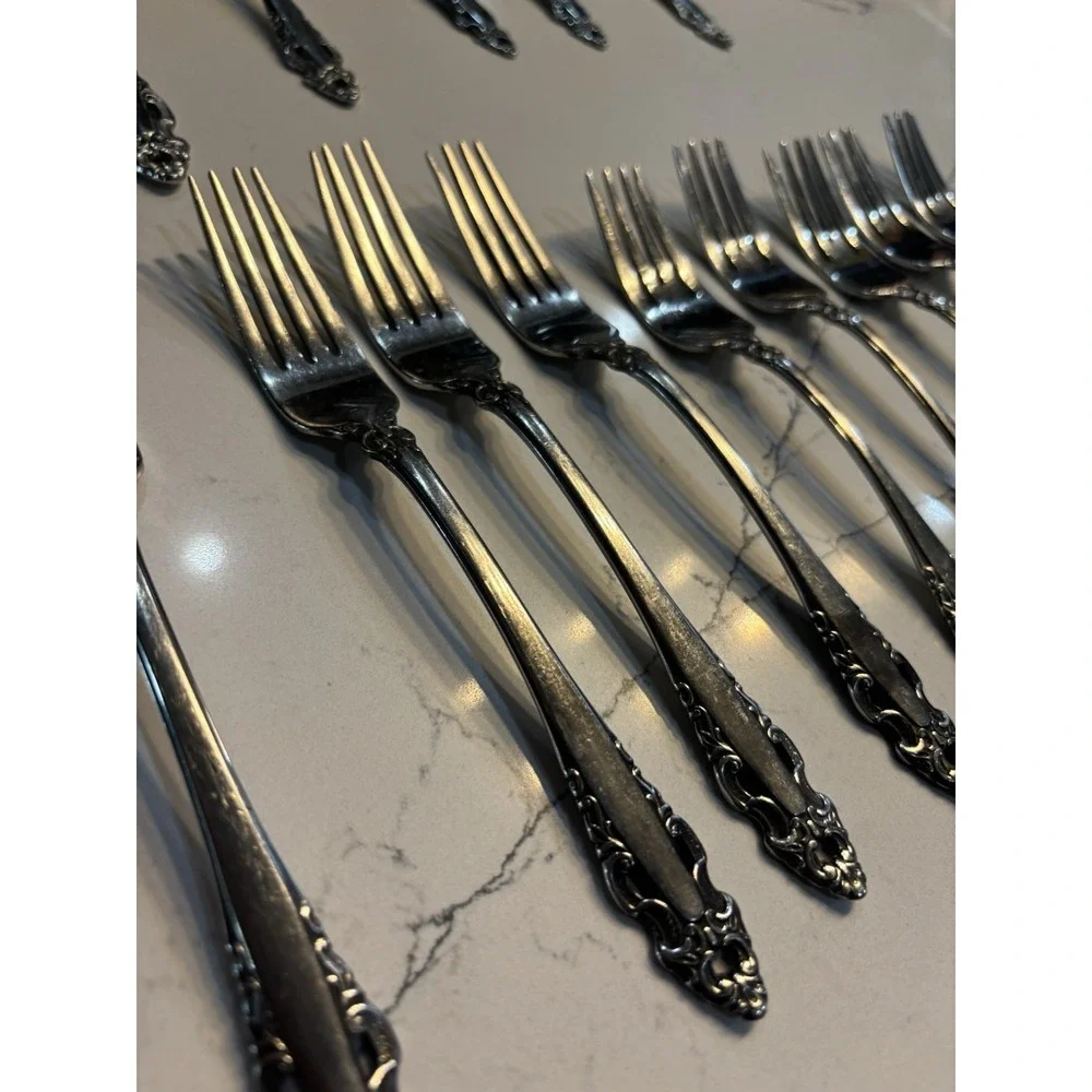 21 Pieces Gorham Pierced Baroque Stainless Flatware With Serving Spoon